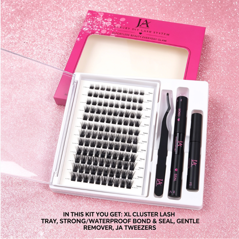 Luxury DIY Cluster Lash Extension Kit | Waterproof Bond & Seal | XL Cluster Lash Tray | Lash Remover & Tweezers | JA LASHES & CO