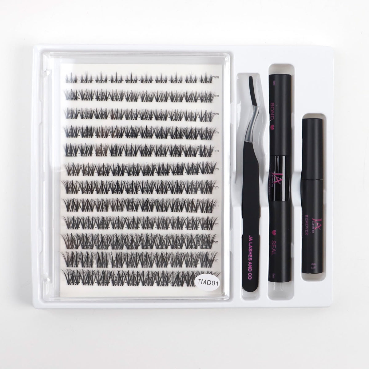 DIY Cluster Lash Extension Kit | Waterproof Bond & Seal | XL Cluster Lash Tray | Lash Remover & Tweezers | JA LASHES & CO