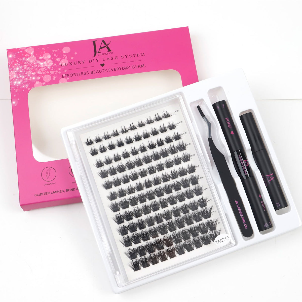 DIY Cluster Lash Extension Kit | Waterproof Bond & Seal | XL Cluster Lash Tray | Lash Remover & Tweezers | JA LASHES & CO