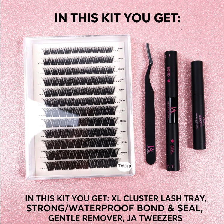 Luxury DIY Cluster Lash Extension Kit | Waterproof Bond & Seal | XL Cluster Lash Tray | Lash Remover & Tweezers | JA LASHES & CO
