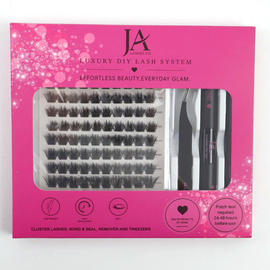 Luxury DIY Cluster Lash Starter Bundle - 1 x DIY Cluster Lash Kit & Lash Jelly Bag (you pick the styles) - Waterproof Bond & Seal | XL Cluster Lash Tray | Lash Remover & Tweezers | JA LASHES & CO Lash Bag