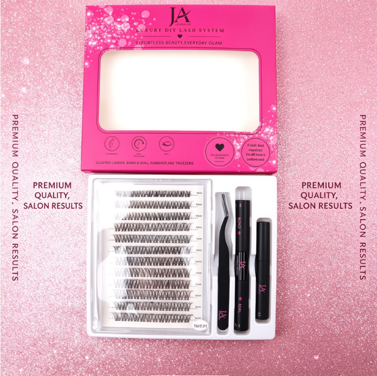 Luxury DIY Cluster Lash Extension Kit | Waterproof Bond & Seal | XL Cluster Lash Tray | Lash Remover & Tweezers | JA LASHES & CO