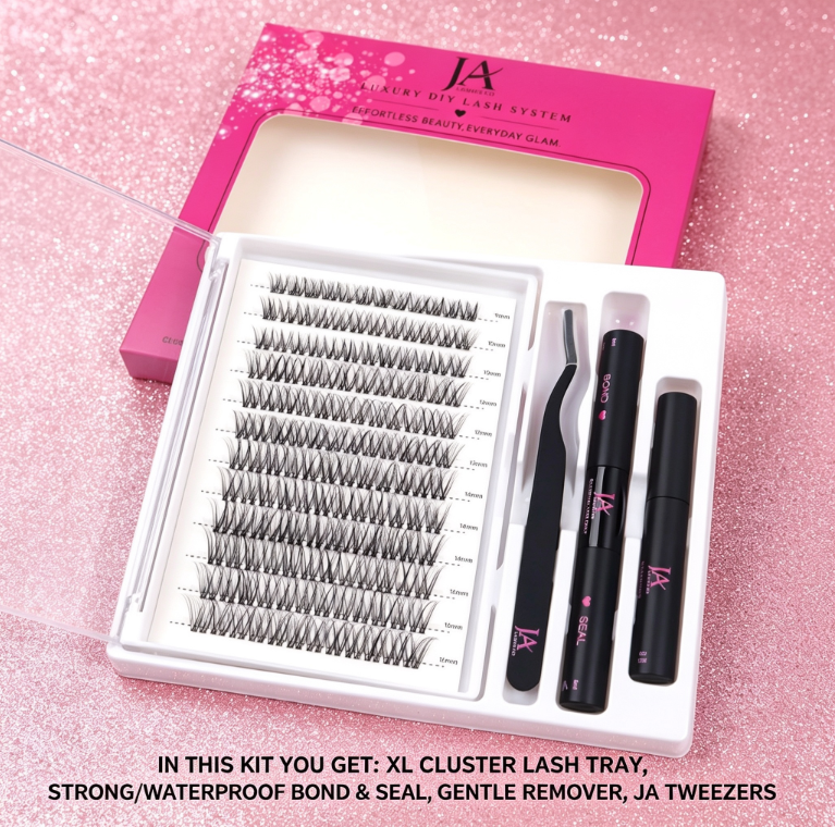 Luxury DIY Cluster Lash Extension Kit | Waterproof Bond & Seal | XL Cluster Lash Tray | Lash Remover & Tweezers | JA LASHES & CO