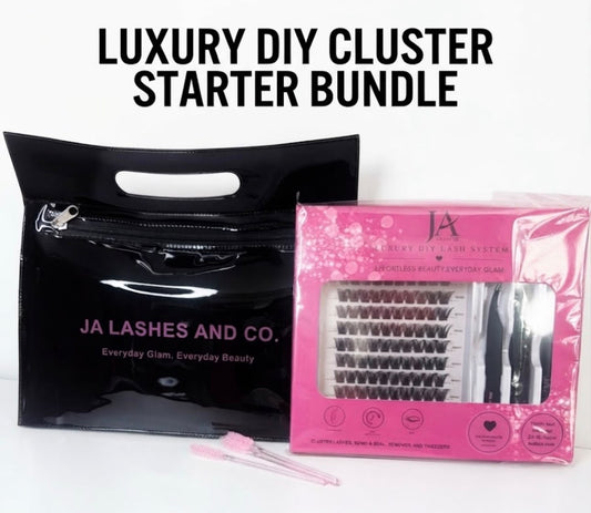 Luxury DIY Cluster Lash Starter Bundle - 1 x DIY Cluster Lash Kit & Lash Jelly Bag (you pick the styles) - Waterproof Bond & Seal | XL Cluster Lash Tray | Lash Remover & Tweezers | JA LASHES & CO Lash Bag