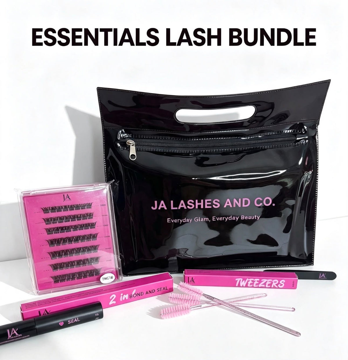 Essentials Lash Bundle - 1 x DIY cluster lash tray (you pick the style), Lash Bag, Bond & Seal and Tweezers
