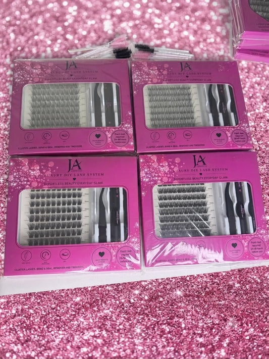 Luxury DIY Cluster Lash Extension Kit | Waterproof Bond & Seal | XL Cluster Lash Tray | Lash Remover & Tweezers | JA LASHES & CO