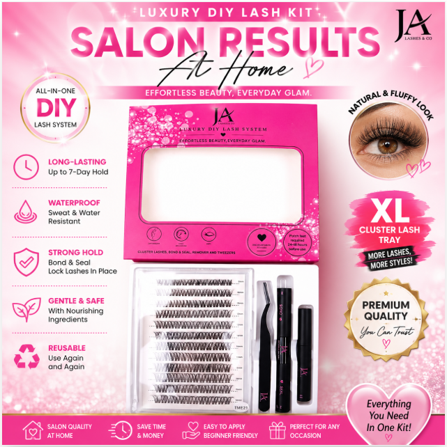 Luxury DIY Cluster Lash Extension Kit | Waterproof Bond & Seal | XL Cluster Lash Tray | Lash Remover & Tweezers | JA LASHES & CO