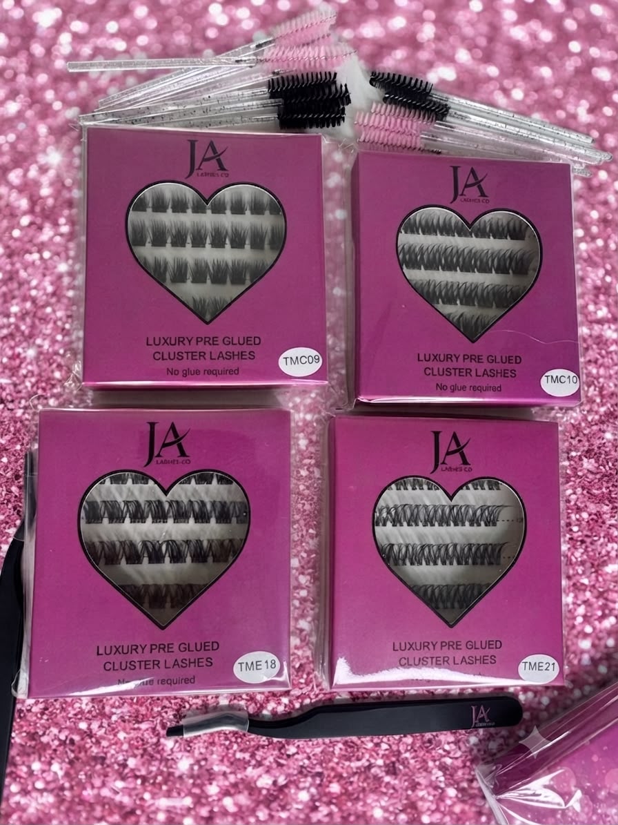 Luxury Preglued Cluster Lashes | No Glue Needed | Reusable DIY Lash Extensions | Tweezers Included | JA LASHES & CO