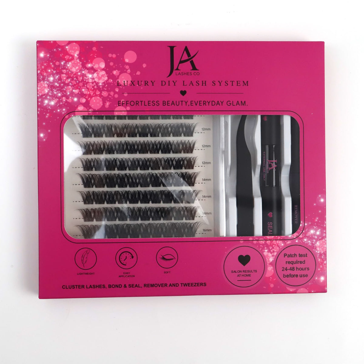 Luxury DIY Cluster Lash Starter Bundle - 1 x DIY Cluster Lash Kit & Lash Jelly Bag (you pick the styles) - Waterproof Bond & Seal | XL Cluster Lash Tray | Lash Remover & Tweezers | JA LASHES & CO Lash Bag
